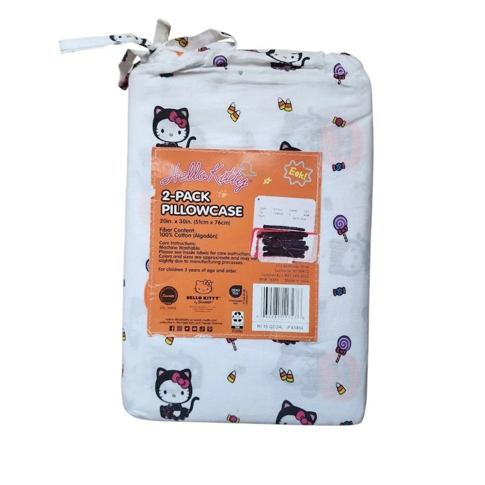 HELLO KITTY Sanrio Halloween‎ 2-Pack Pillowcases Trick or Treat Candy white NEW